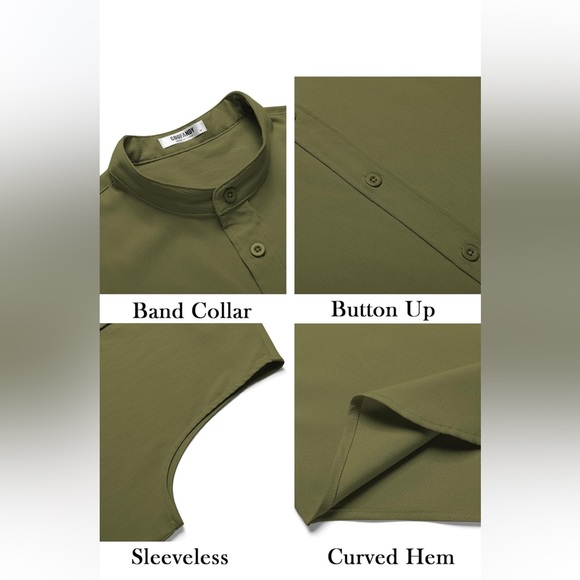 COOFANDY Men’s Summer Beach Tank Top Sleeveless Button Up Shirt - Picture 3 of 4